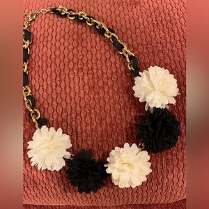 Talbots Black Ribbon chunky chain necklace with poms